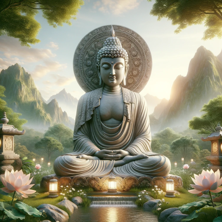 DALL·E 2024-01-24 12.09.58 - Create a serene and majestic image of Buddha for the cover of an article about Buddhism