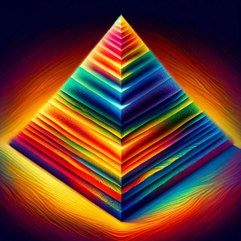 DALL·E 2024-02-08 14.50.14 - A visually striking and colorful abstract representation of the pyramid from Maslow's Hierarchy of Needs